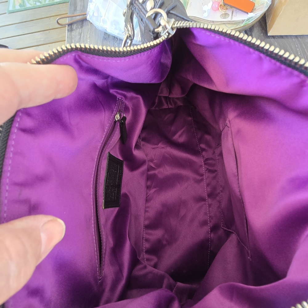 Coach Y2K June 1998 Great Condition Black Leather Tote Bag Purple Silk Inerior - Picture 11 of 17